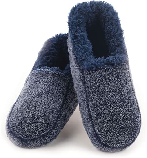 Snoozies Mens Two Tone Fleece Lined Slippers Comfortable Slippers For Men Navy