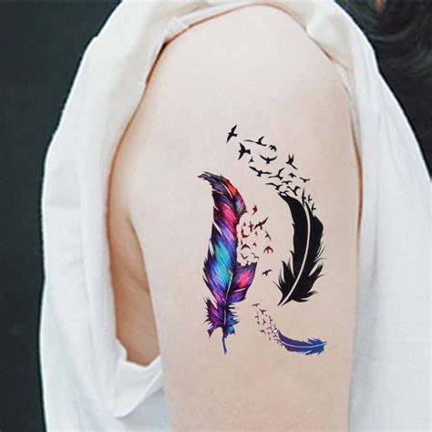 5 Sheets Waterproof Temporary Tattoos Decals Colorful Feathers Pattern Disposable Body Art Arm