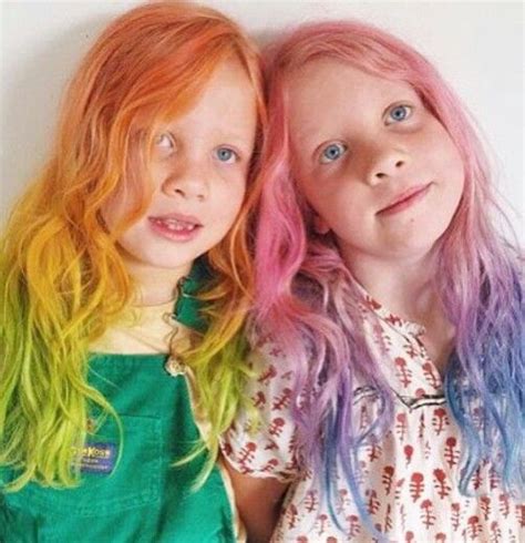 Little Girls Orange Yellow Green Purple Blue Dyed Rainbow