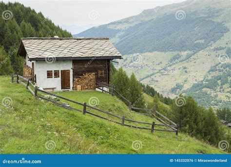 Swiss House In Swiss Alps With Mountains Stock Photo Image Of House