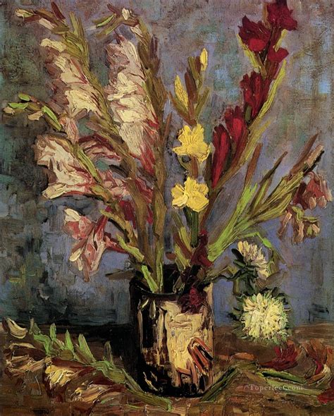 Vase With Gladioli Vincent Van Gogh Impressionism Flowers Painting In