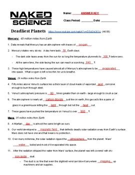 Naked Science Deadliest Planets Video Worksheet By Reactive Science