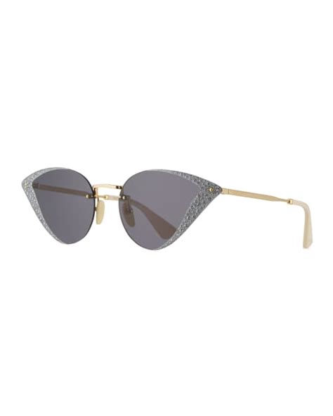gucci hollywood forever irregular rimless metal cat eye sunglasses with crystals neiman marcus