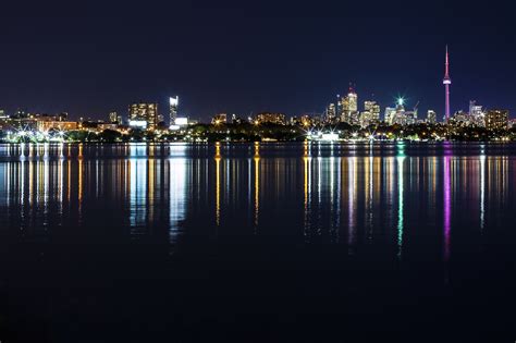Night City At Waterfront Skyline Free Image Download