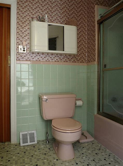 Pink bathroom fixtures with yellow decor. 36 retro green bathroom tile ideas and pictures