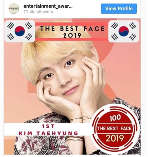 Bts V Wins The Title Of Korean Most Handsome And Beautiful 2019 Kim