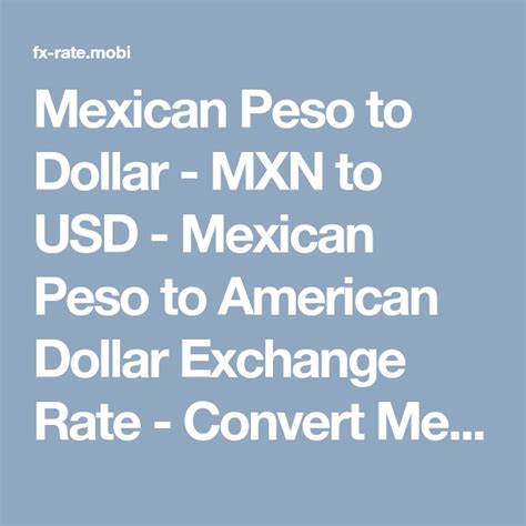 Analyze historical currency charts or live mexican peso / mexican peso rates and get free rate alerts directly to your email. Mexican Peso to Dollar - MXN to USD - Mexican Peso to ...