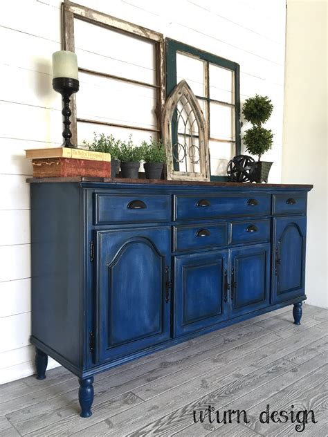 Shop furniture paint in a variety of colours at homebase today. Navy blue buffet with planked top By UTurn design | Rustic ...