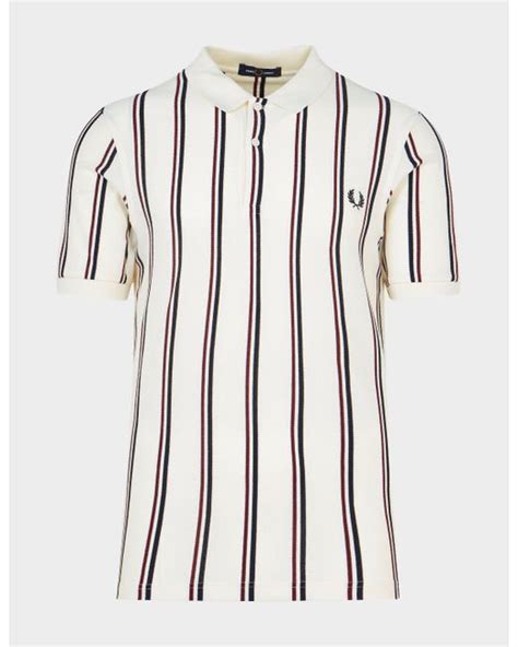Fred Perry Cotton Vertical Stripe Polo Shirt In White For Men Lyst