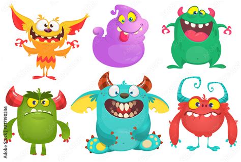 Cartoon Monsters Collection Vector Set Of Cartoon Monsters Isolated Design For Print Party