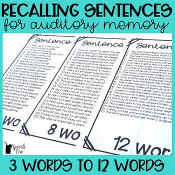Recalling Sentences For Auditory Memory Auditory Processing Speech Therapy