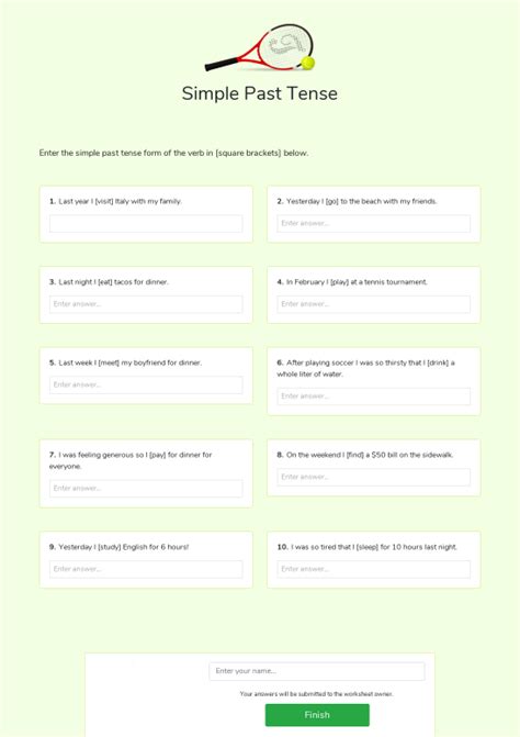 Simple Past Tense Interactive E Worksheet Quickworksheets