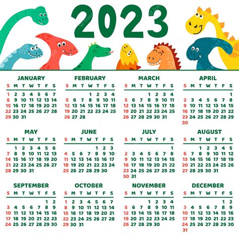Plantilla De Calendario Infantil Para 2023 Diseño Brillante Con
