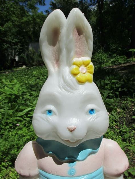 Blow Mold Easter Bunny Rabbit Girl Empire Basket Vtg Holiday Yard Decor