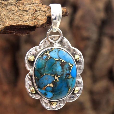 Oval Blue Copper Turquoise Solid Sterling Silver Handmade Jewelry