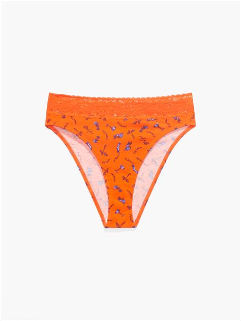 Cotton Essentials Lace Trim High Leg Bikini Panty In Multi And Orange And Red Savage X Fenty