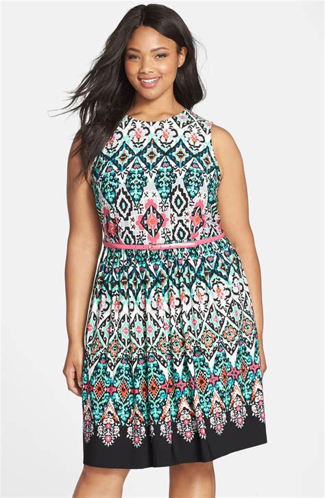 Eliza J Belted Print Sleeveless Fit And Flare Dress Plus Size Nordstrom