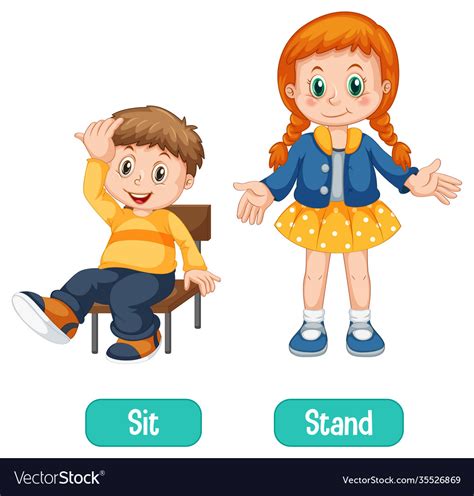 Opposite Words With Sit And Stand Royalty Free Vector Image