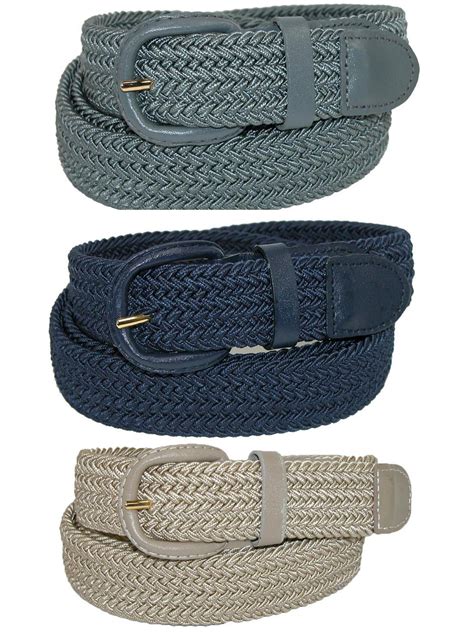 Ctm Size 2xl Mens Elastic Braided Stretch Belt Pack Of 3 Colors