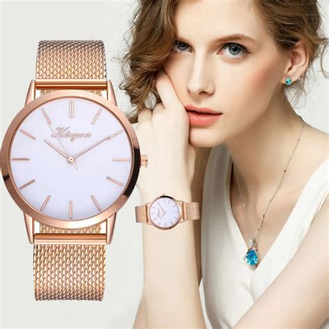 women s casual quartz silicone strap band watch analog wrist watch rose gold girls gold ladies