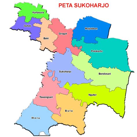 Daftar kode pos propinsi jawa tengah. Peta Kabupaten Sukoharjo Lengkap 12 Kecamatan | Sejarah ...