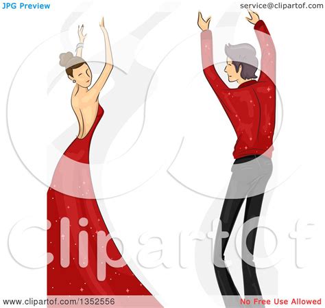 Clipart Of A Sketched Ballroom Dancing Caucasian Couple In Red And
