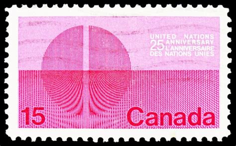 postage stamp printed in canada shows united nations un united nations 25th anniversary serie