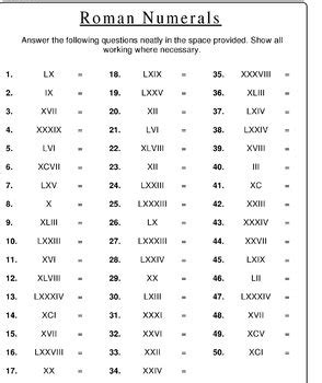 This chart is very helpful both for the early level schooling kids as well printable roman numerals 1 to 100. Printable Roman Numerals Worksheet for Kids