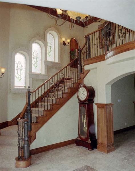 Wood Railing With Wrought Iron Balusters Traditional Staircase