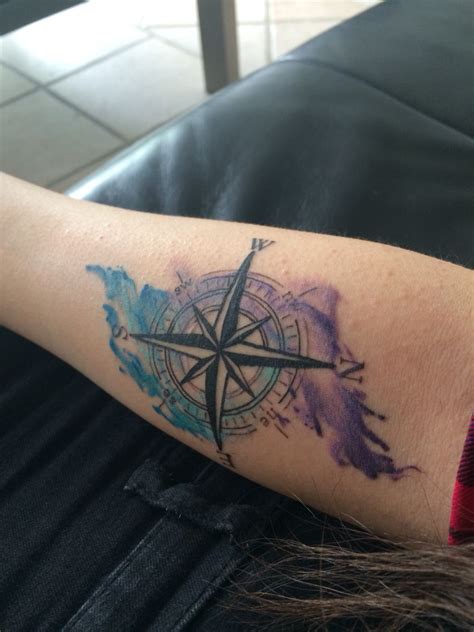 Watercolor Tattoo Combined With A Compass Watercolor Tattoo Compass