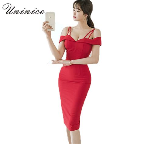 Uninice Sexy Red Dress Off Shoulder Deep V Neck Party Dress Women S Clothing Long Sheath Korean