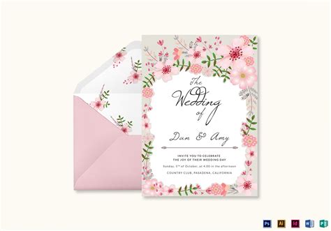 Pink Floral Wedding Invitation Card Design Template In Psd Word Publisher Illustrator Indesign