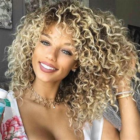 Blonde Kinky Curly Wig Afro American Wigs Soft Synthetic Wig For