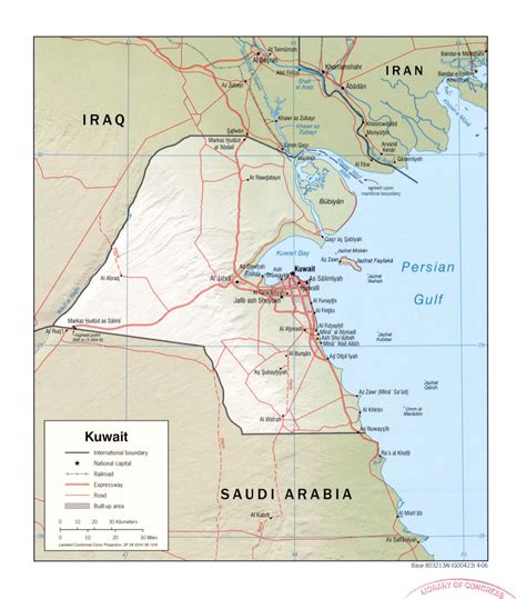 Large Detailed Political Map Of Kuwait With Relief Roads Railroads