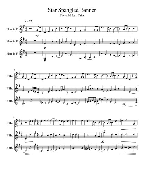 Star Spangled Banner French Horn Trio Sheet Music For French Horn