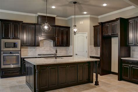 Both our floors and kitchen cabinets are honey oak. Dark Walnut Stained Kitchen Cabinets - layjao