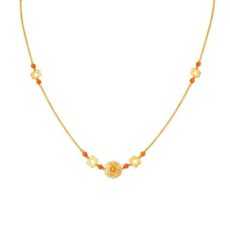 Buy Tanishq 22kt Gold Chain With Intermittent Floral Motifs And Red