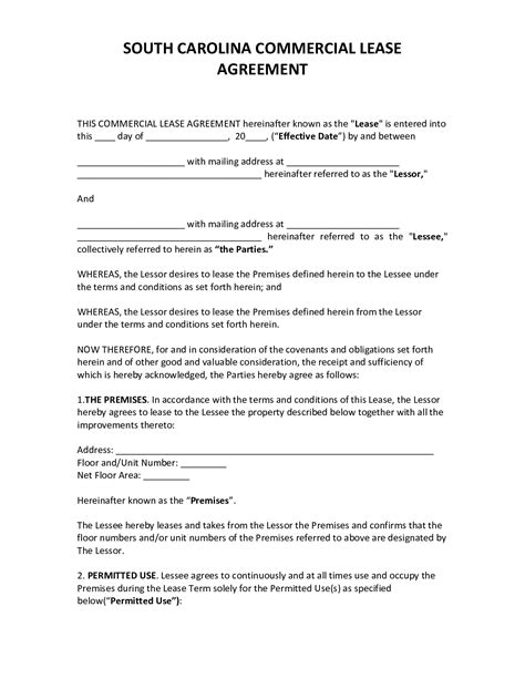 Official South Carolina Commercial Lease Agreement 2020 Pdf Form