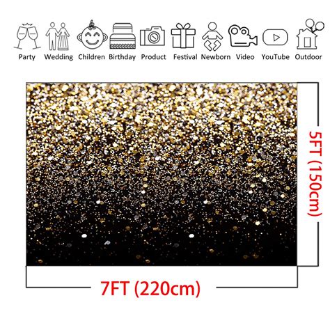 Mocsicka Black And Gold Glitter Backdrop 7x5ft Golden Bokeh Sequin