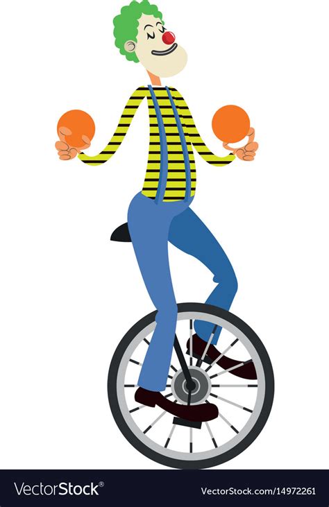 Funny Clown Juggling Balls While Riding Unicycle Vector Image
