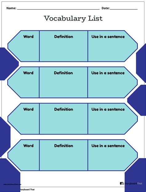 Vocabulary Worksheet Templates Storyboardthat