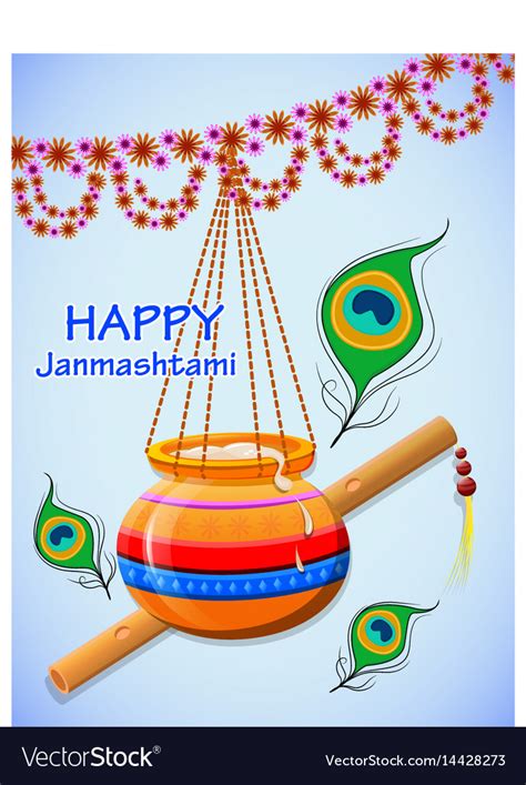 Happy Krishna Janmashtami Greeting Post Card Vector Image