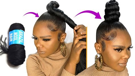 5 Minutes Quick Hairstyle Using Brazilian Wool Youtube