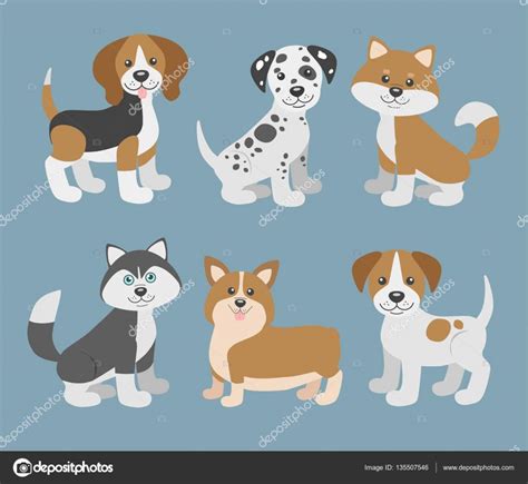 Vector Set With Cute Cartoon Dog Puppies — Stock Vector