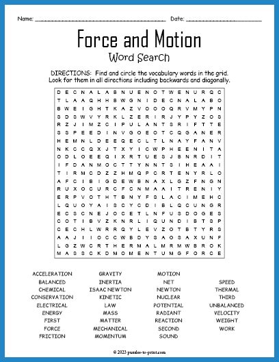 Force And Motion Word Search