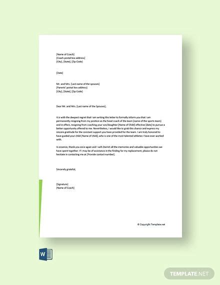 Coach Resignation Letter To Parents Template Free Pdf Word