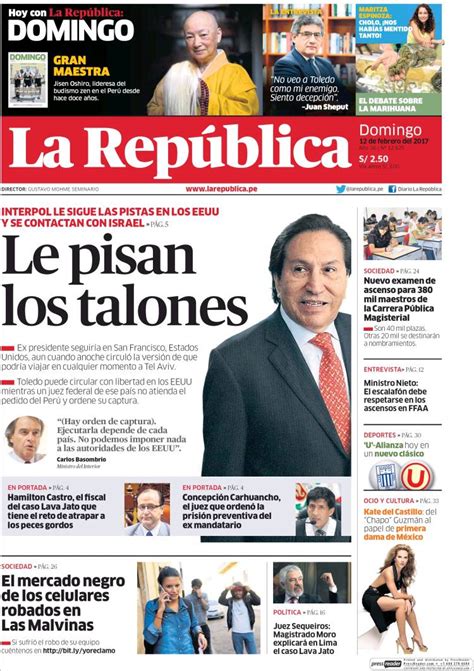 Periódico La Republica Perú Periódicos De Perú Edición De Domingo 12 De Febrero De 2017