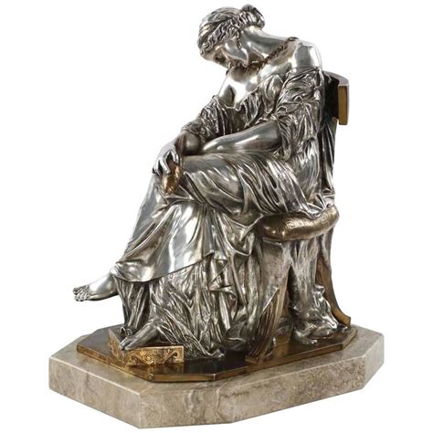 Th Century Silvered French Bronze Sculpture Penelope By Pierre