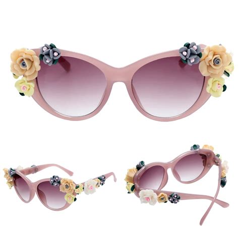 2017 Baroque Women Girls Pink Rose Flower Sunglasses Retro Decor Floral Flower Sun Glasses