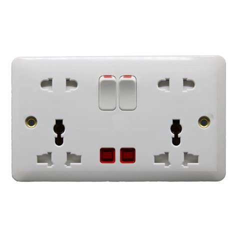 16a 2 Gang 10 Pin Multi Function Universal Switched Socket With Neon